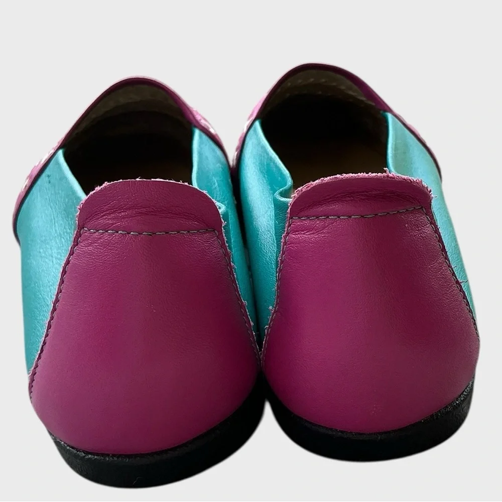 Vintage 90s Colorblock Leather Loafers Size 7.5 Bold Retro Statement
